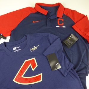 Cleveland Indians Mesh Polo Shirt T-Shirt Set NWT